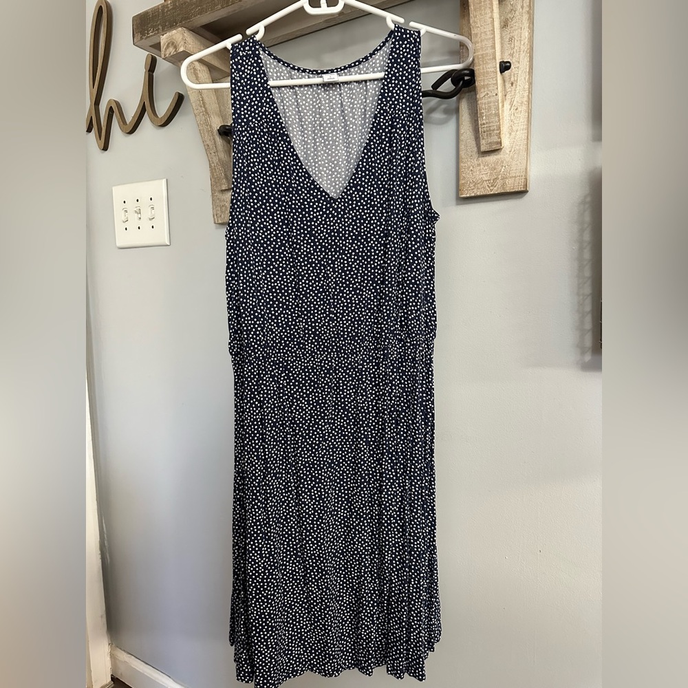 Women’s Old Navy Size L Navy Blue & White Dot Midi Dress